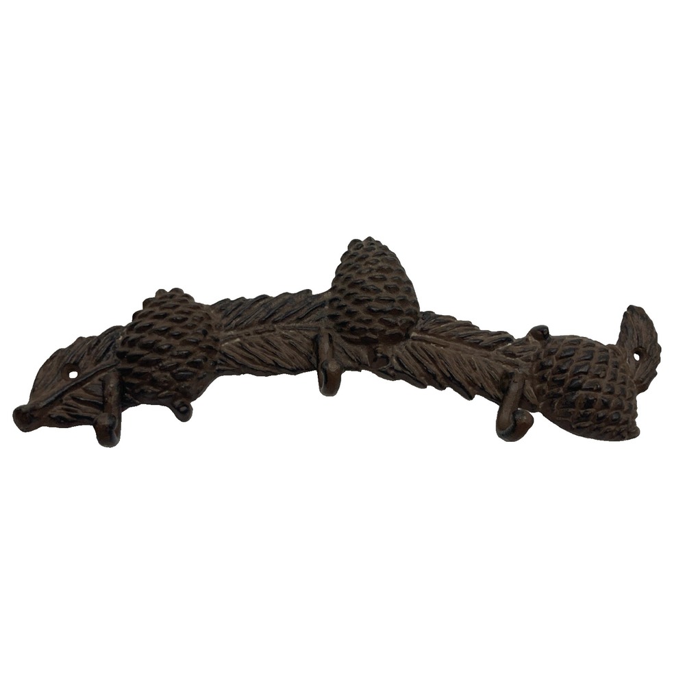 VTG Cast Iron Coat Hanger Key Hook Wall Mount Acorn Fall Cabin Country 14"